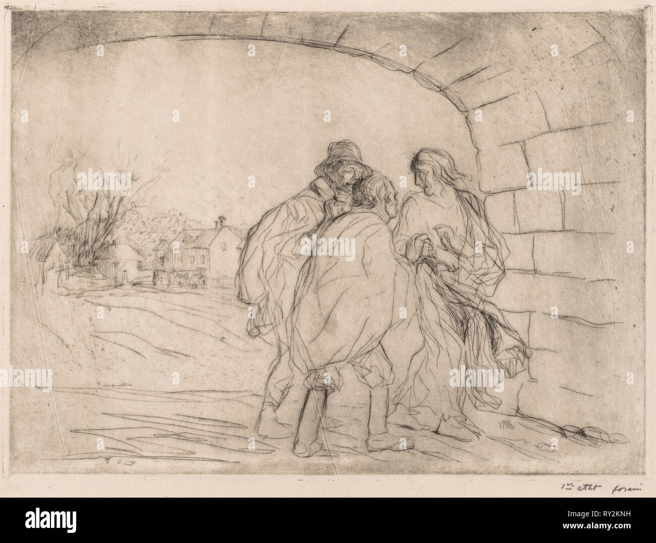 Encounter Under the Vault. Jean Louis Forain (French, 1852-1931). Etching Stock Photo