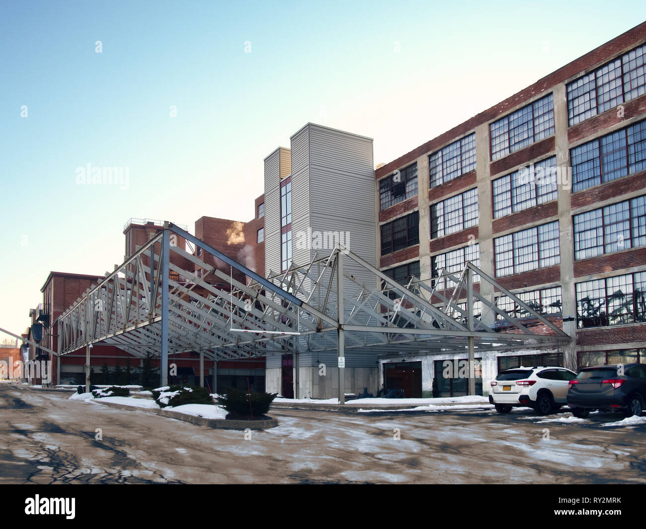 Syracuse, New York, USA. March 9, 2019. Office building with metalwork