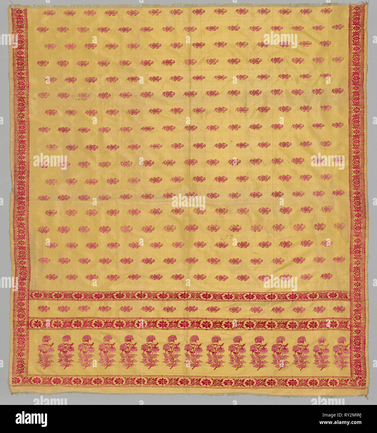 Part of a Sari, 1800s - early 1900s. India, Surat, 19th - 20th century. Brocade, silk; overall: 118.1 x 109.2 cm (46 1/2 x 43 in Stock Photo