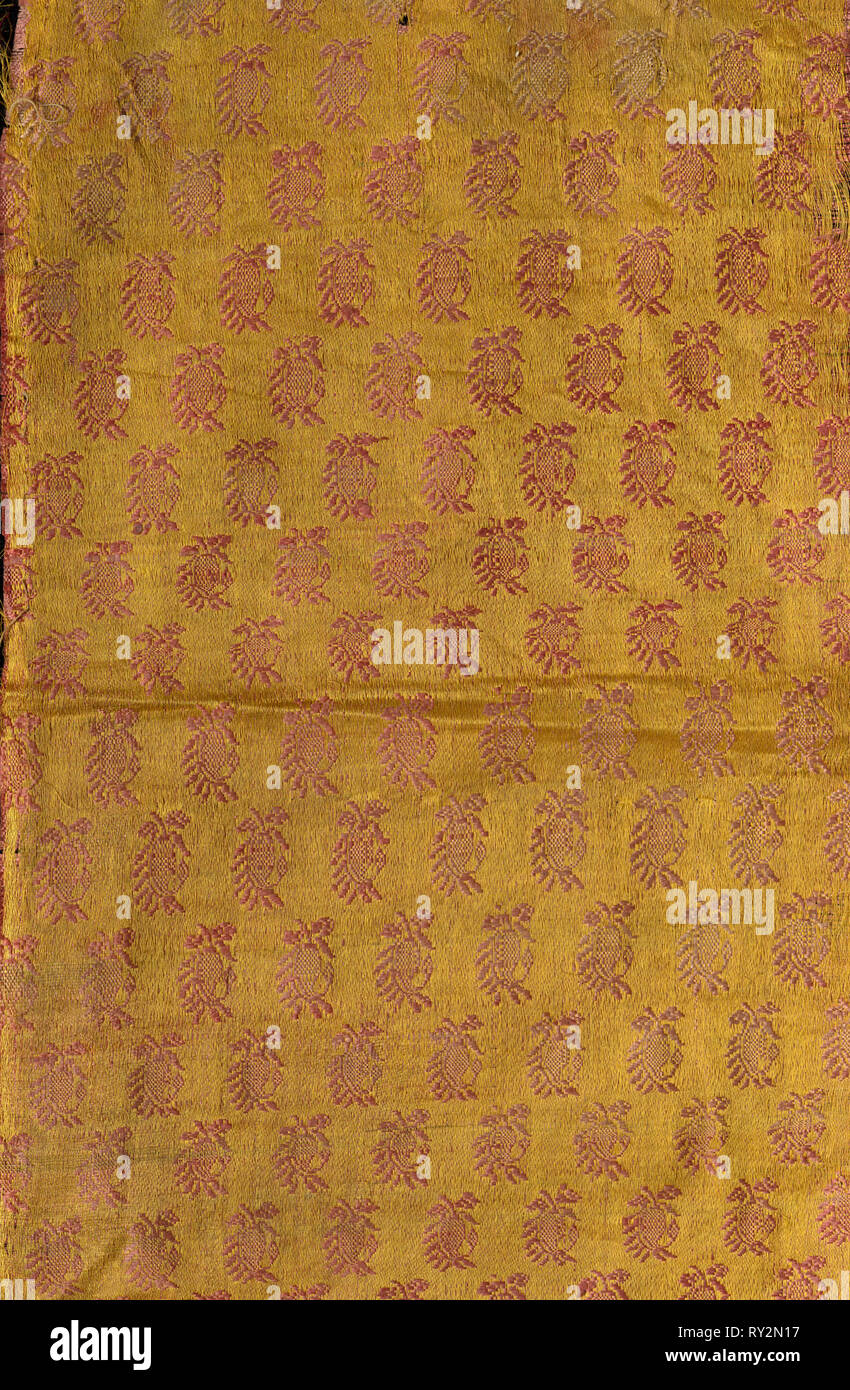Brocade, 1800s. India, Surat, 19th century. Brocade; silk and cotton; overall: 28.8 x 17.2 cm (11 5/16 x 6 3/4 in Stock Photo