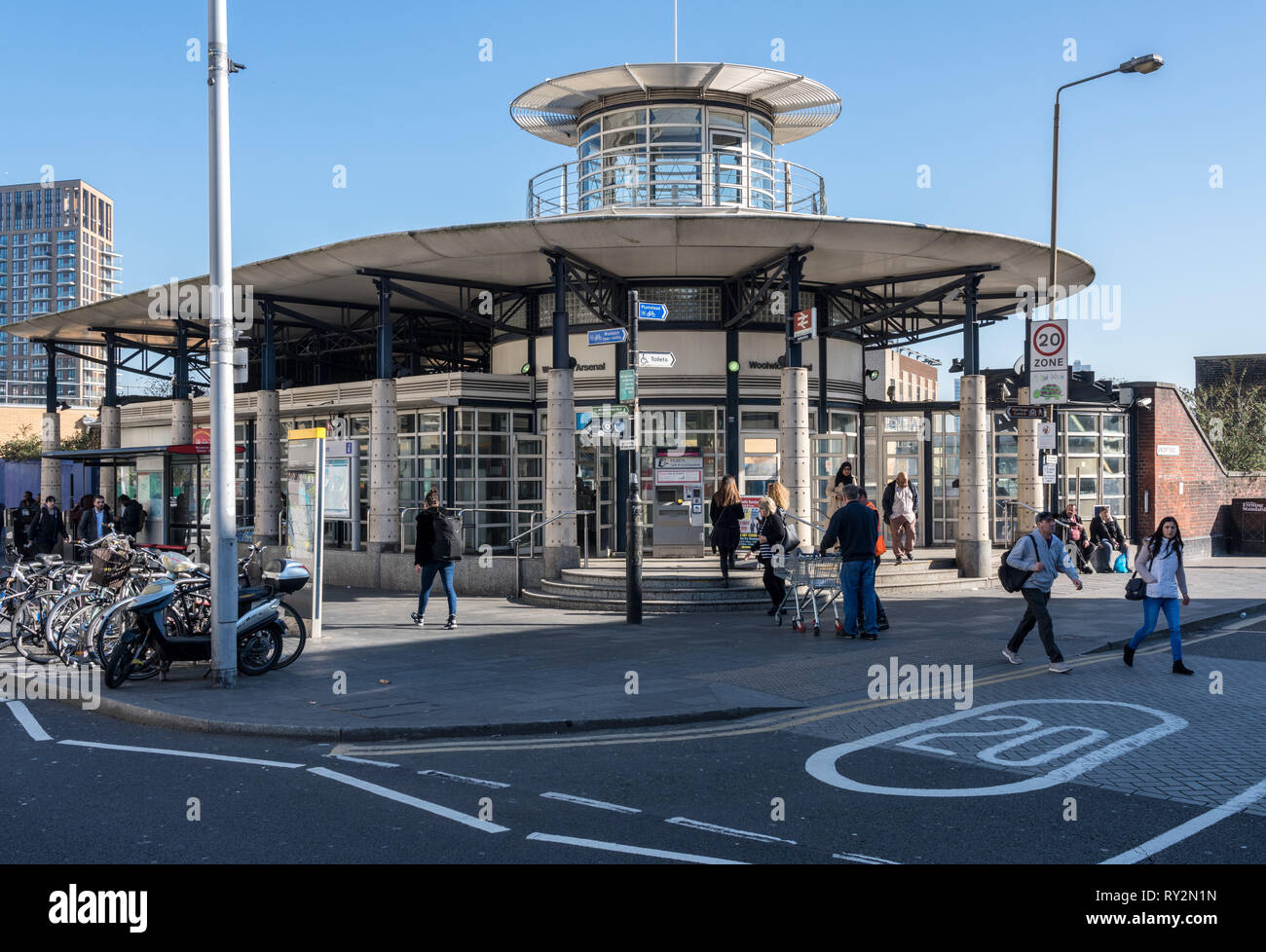 Modern Entrance to Woolwich Arsenal railway station in London Stock Photo