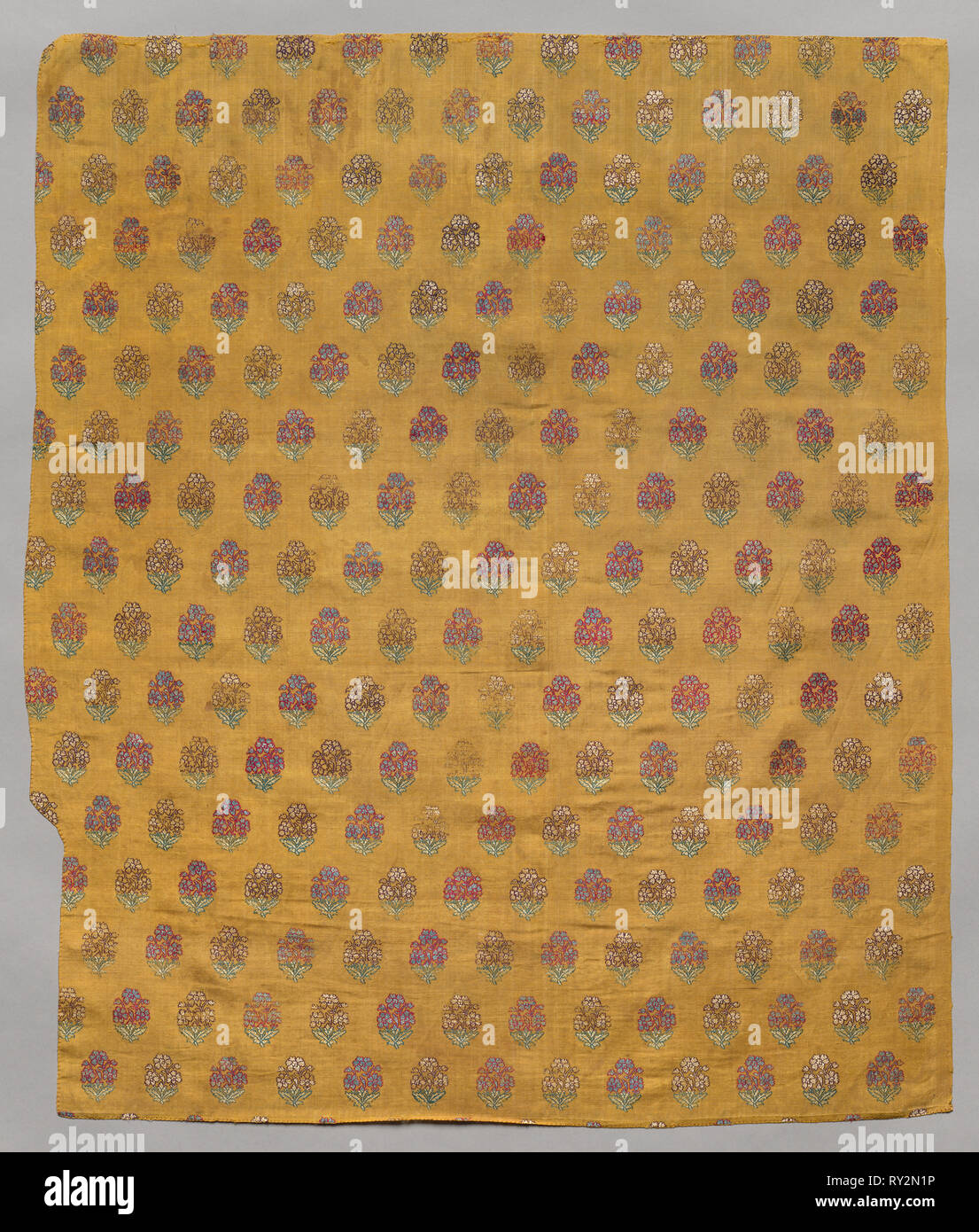 Brocade, 1800s. India, Surat, 19th century. Brocade, "himru"; silk; overall: 73.7 x 61.6 cm (29 x 24 1/4 in Stock Photo