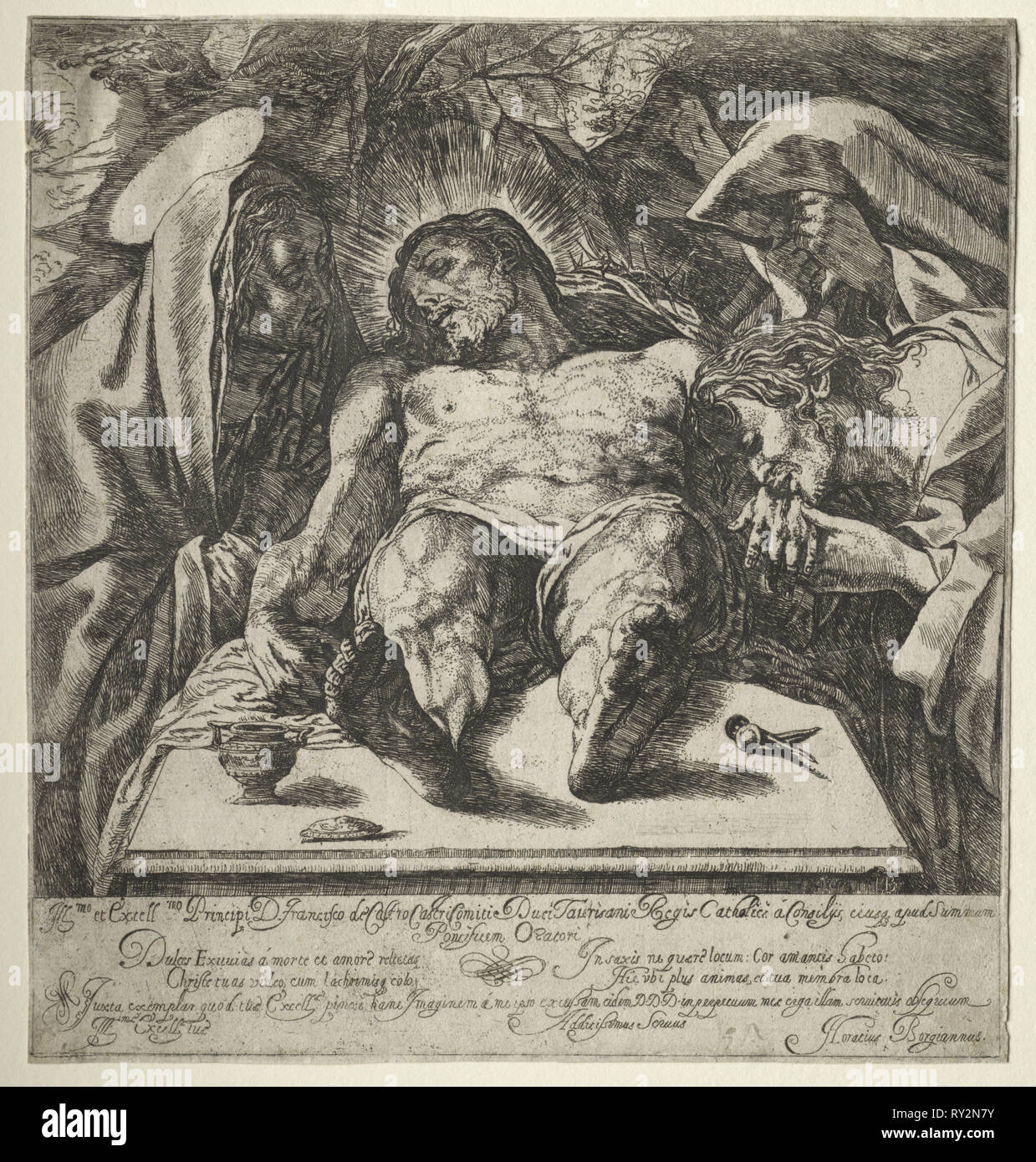 The Lamentation. Orazio Borgiani (Italian, 1578(?)-1616). Etching Stock Photo