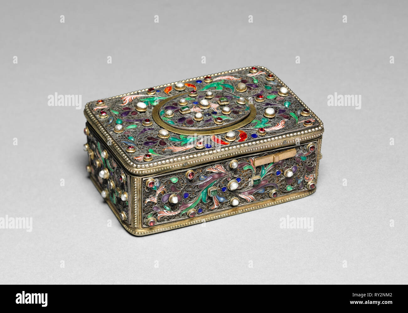 Music Box, 1800s. Switzerland or Germany, 19th century. Gilt metal, enamel,  semi-precious stones; overall: 4.5 x 9.9 x 6.7 cm (1 3/4 x 3 7/8 x 2 5/8 in  Stock Photo - Alamy