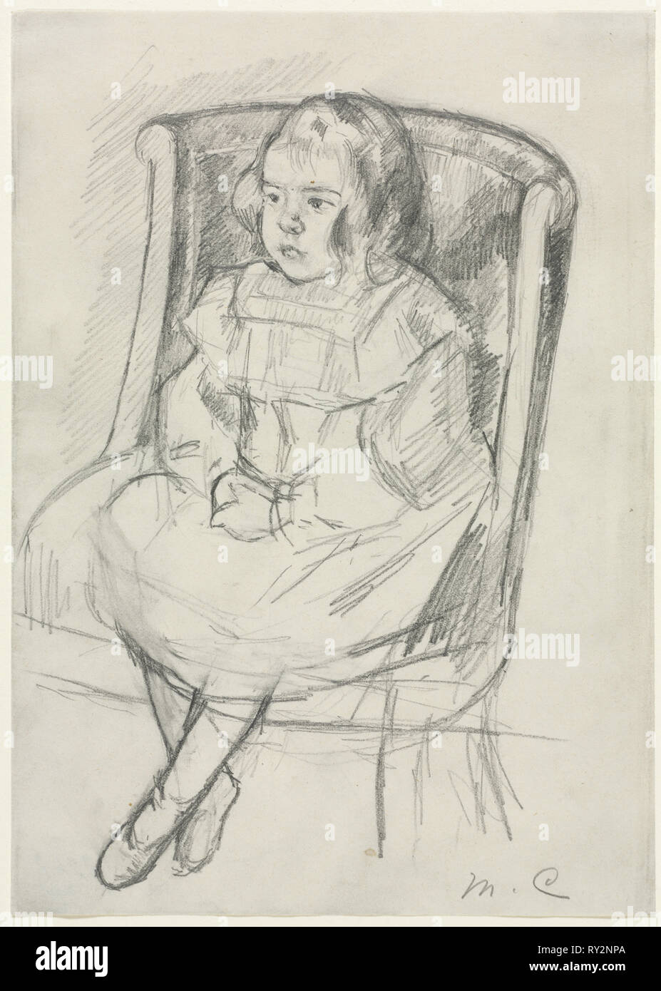 Simone Seated, c. 1903. Mary Cassatt (American, 1844-1926). Graphite; sheet: 22 x 15.7 cm (8 11/16 x 6 3/16 in Stock Photo