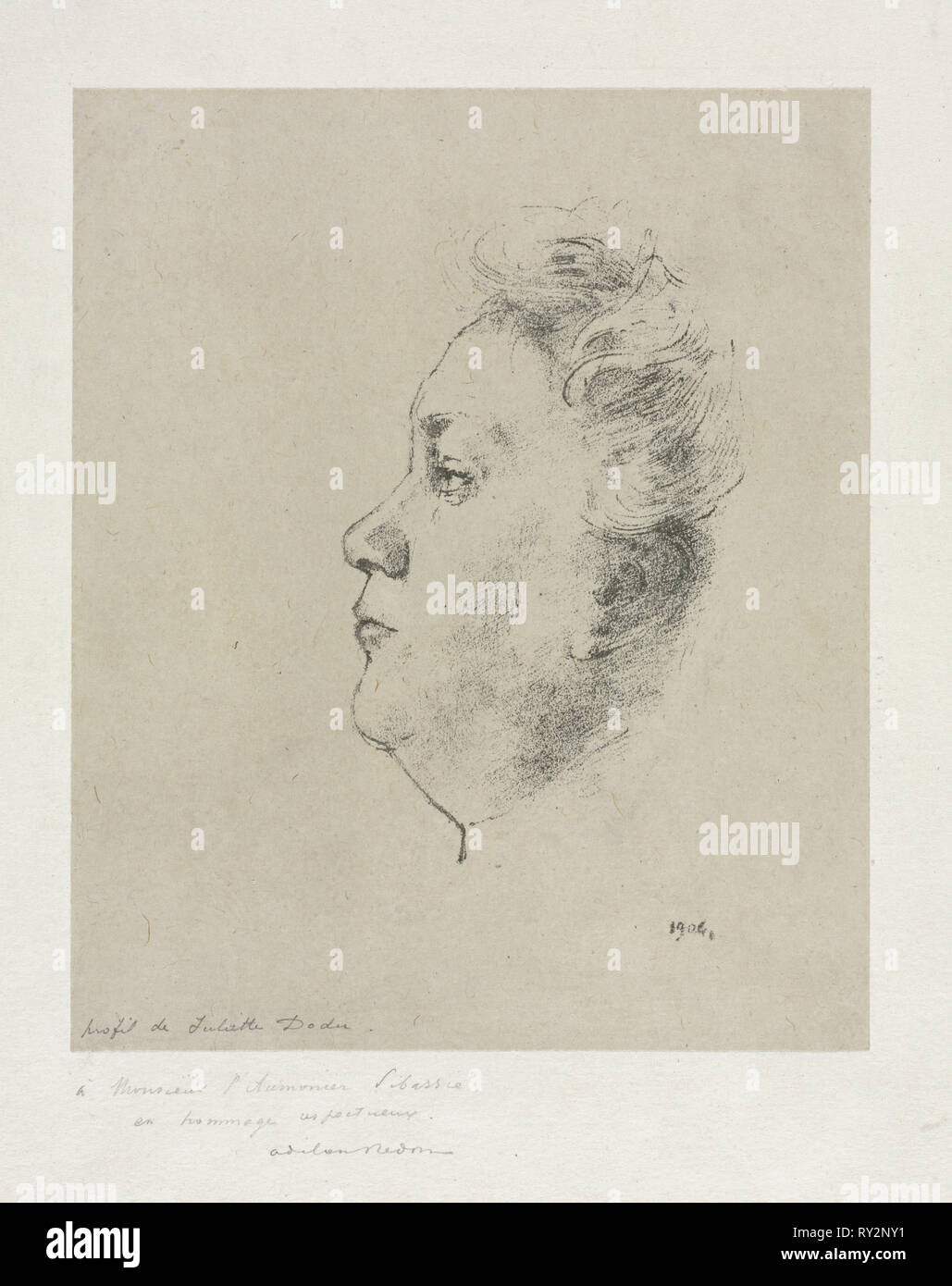 Profile of Mlle. Juliette Dodu, 1904. Odilon Redon (French, 1840-1916). Lithograph Stock Photo