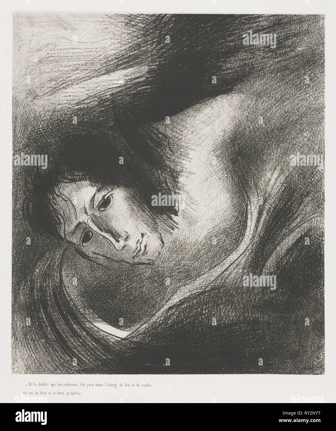 The Apocalypse of Saint John:  And the Devil that deceived them was cast into the Lake of Fire and Brimstone where is the Beast and the false Prophet, 1899. Odilon Redon (French, 1840-1916). Lithograph Stock Photo