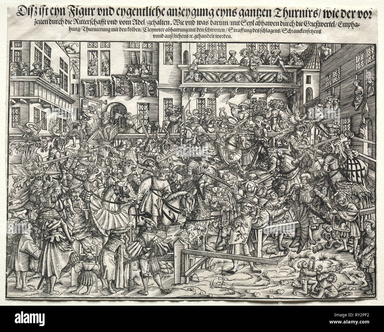 A Tournament, 1500s. Germany, 16th century. Woodcut Stock Photo