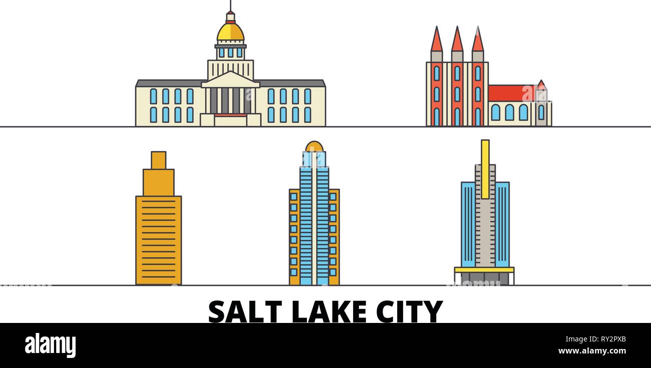 United States, Salt Lake City flat landmarks vector illustration. United States, Salt Lake City line city with famous travel sights, skyline, design.  Stock Vector