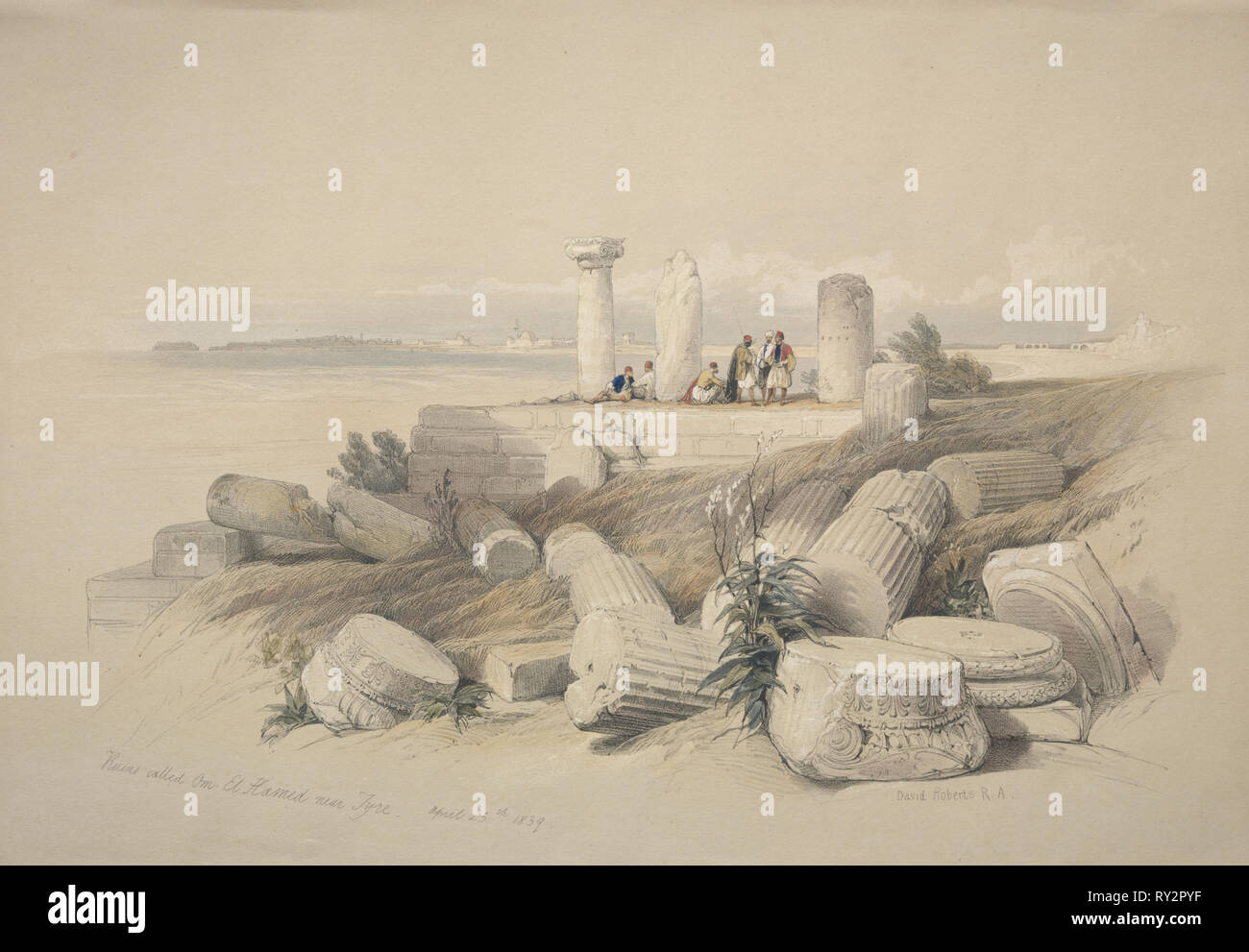 Ruins Called Om El Hamed near Tyre, 1839. David Roberts (British, 1796-1864). Color lithograph Stock Photo
