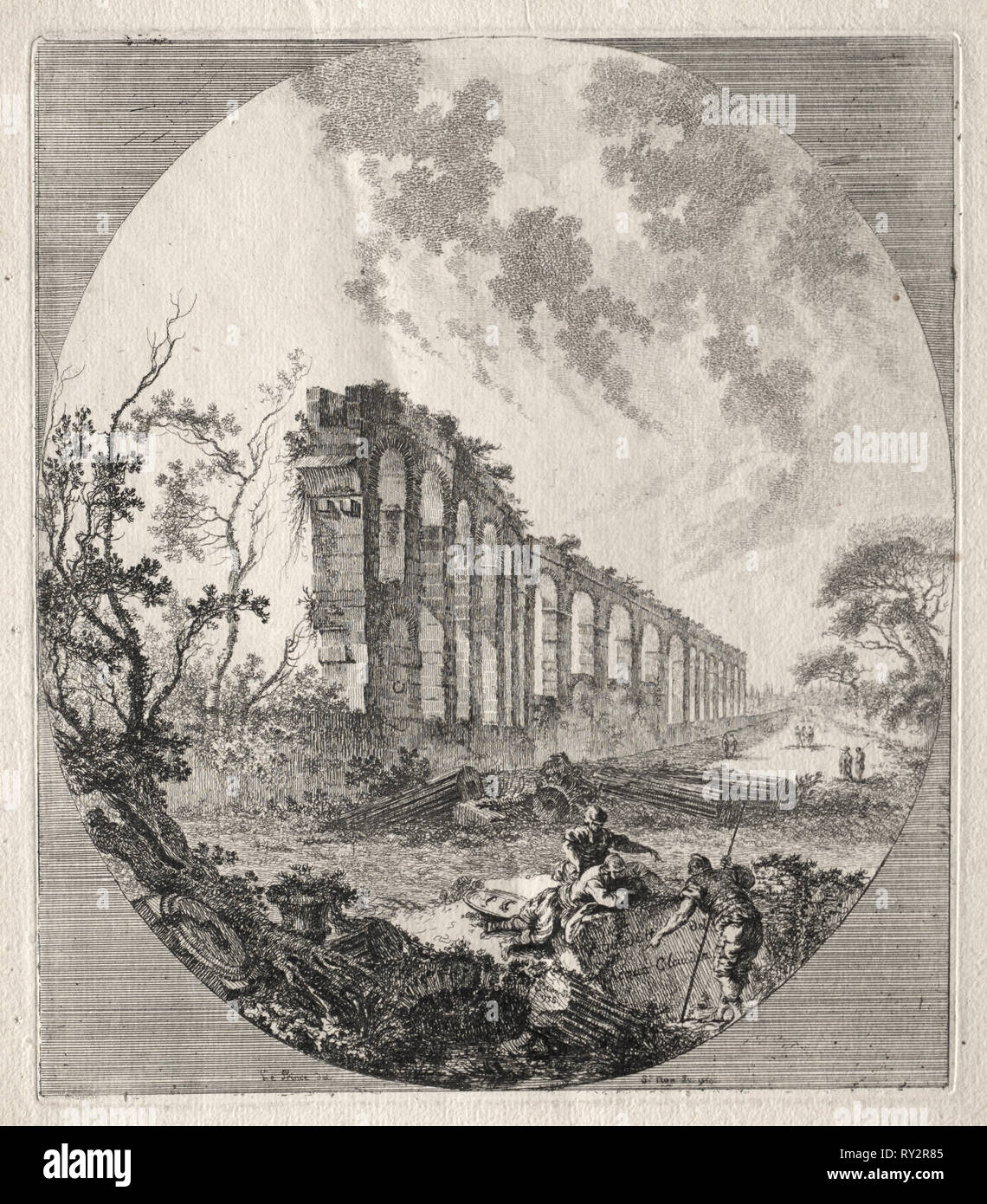 Ancient Ruins: Ancient Aqueduct, 1756. Jean-Claude-Richard de Saint-Non  (French, 1727-1791), after Jean Baptiste Le Prince (French, 1734-1781).  Etching; platemark: 27.2 x 23.7 cm (10 11/16 x 9 5/16 in Stock Photo - Alamy