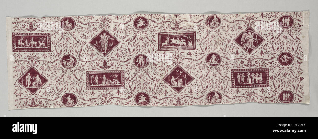 Strip of Copperplate Printed Cotton, 1795-1799. Firm of Christophe Philippe Oberkampf (French, 1738-1815). Copperplate printed cotton; overall: 30.5 x 98.4 cm (12 x 38 3/4 in Stock Photo