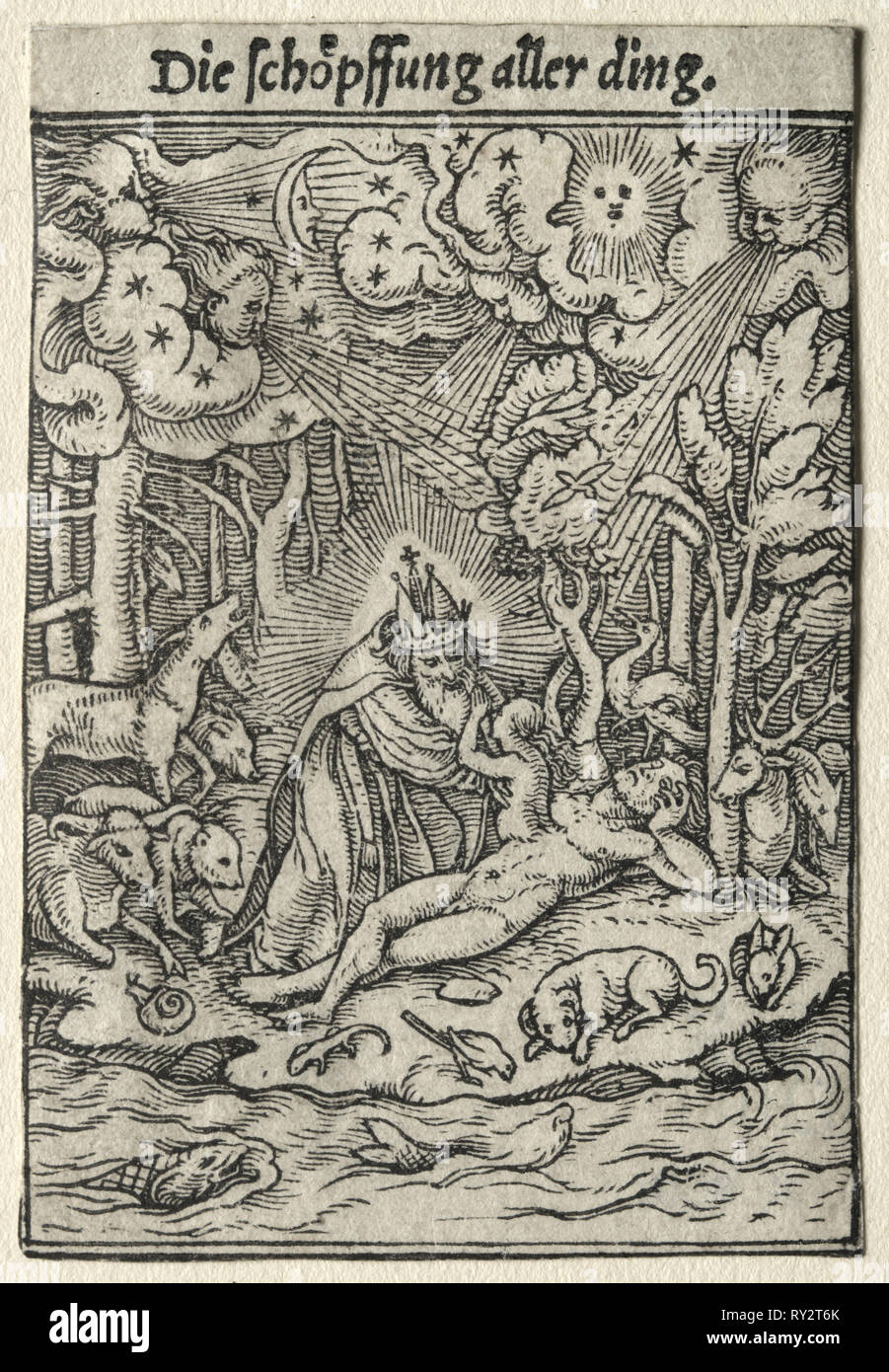 Dance of Death:  The Creation. Hans Holbein (German, 1497/98-1543). Woodcut Stock Photo