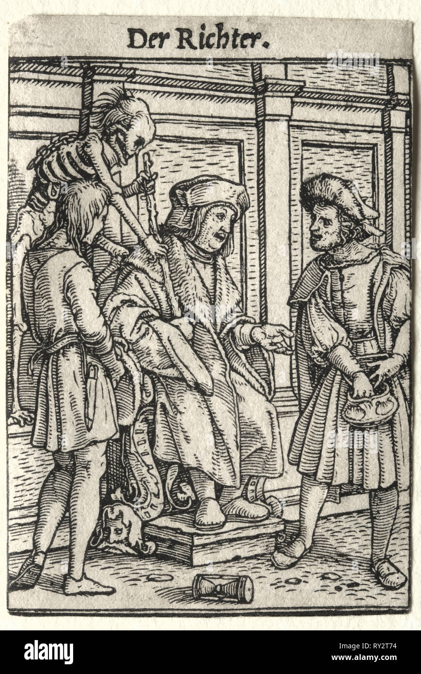 Dance of Death:  The Judge. Hans Holbein (German, 1497/98-1543). Woodcut Stock Photo