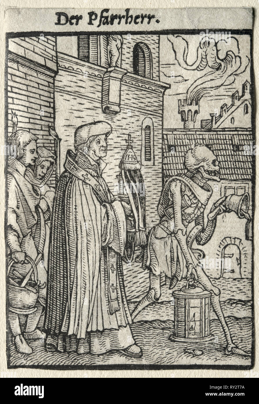 Dance of Death:  The Pastor. Hans Holbein (German, 1497/98-1543). Woodcut Stock Photo