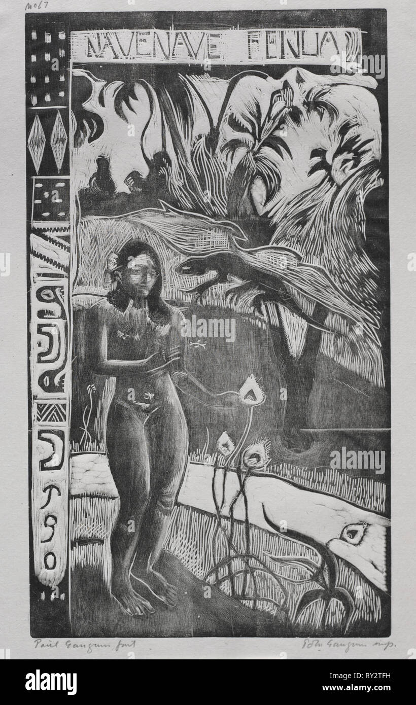 Tahitian Series:  Land of Delights. Paul Gauguin (French, 1848-1903). Woodcut Stock Photo