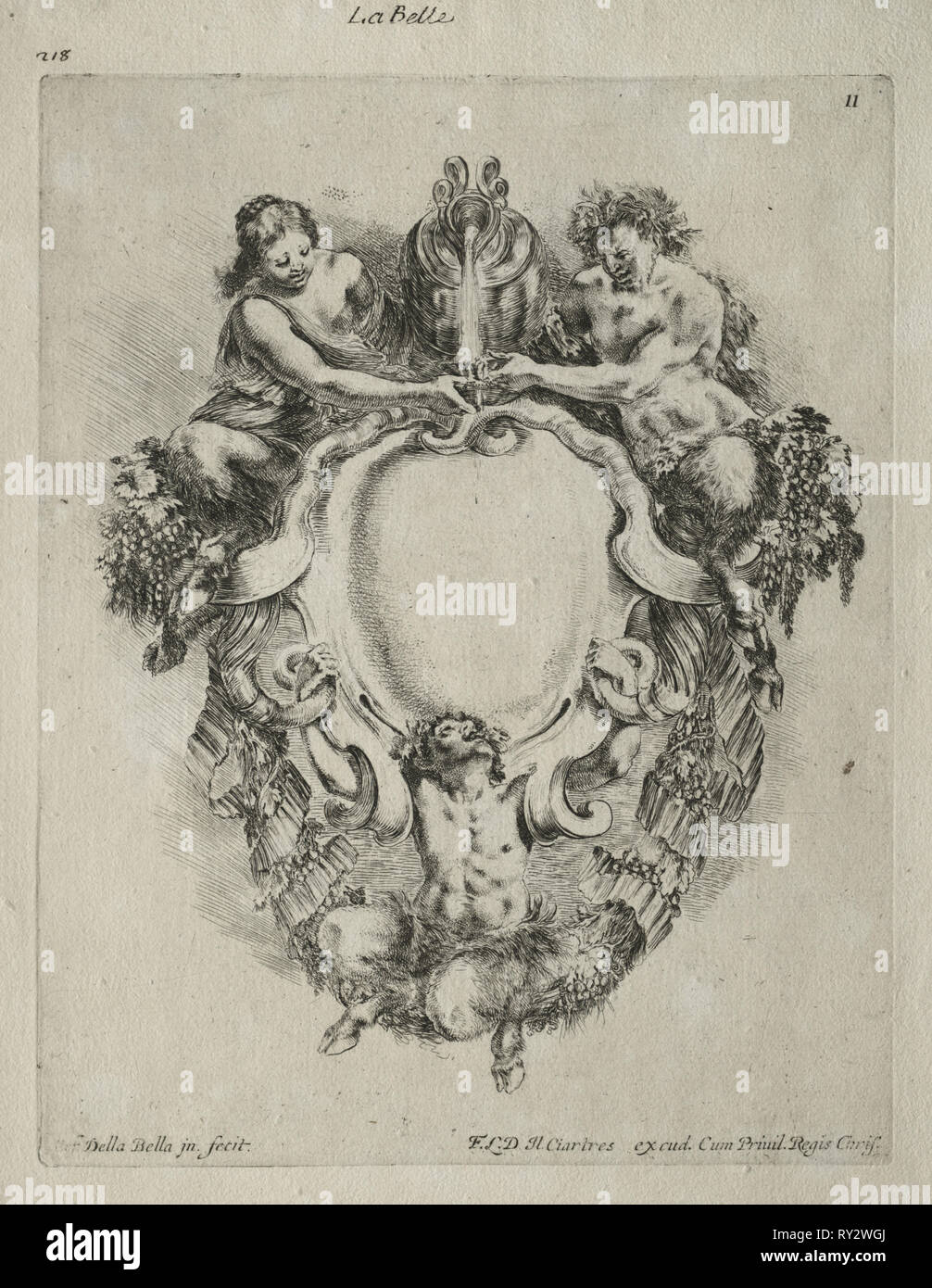 Collection of Various Caprices and New Designs of Cartouches and Ornaments:  No 11. Stefano Della Bella (Italian, 1610-1664). Etching Stock Photo