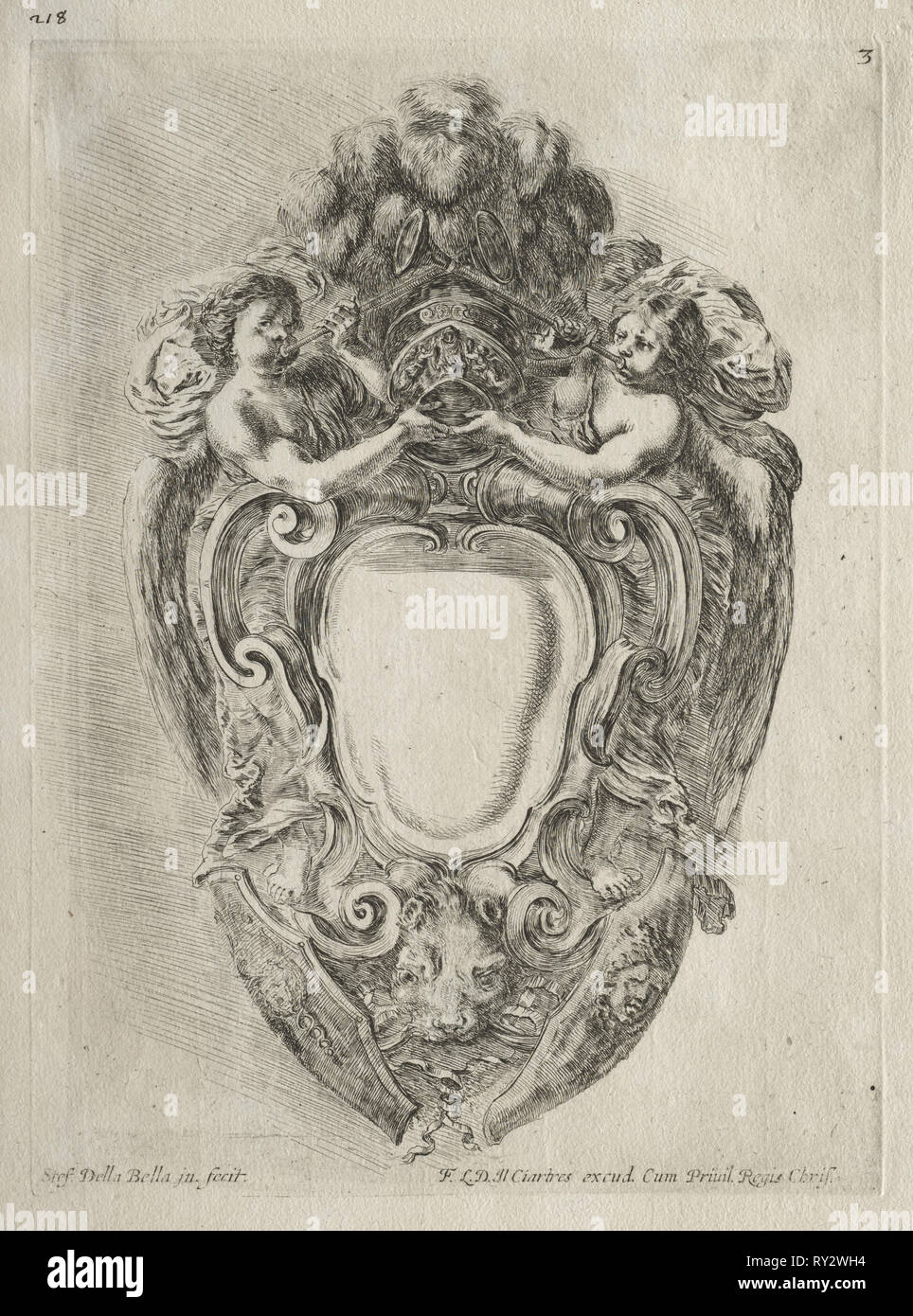 Collection of Various Caprices and New Designs of Cartouches and Ornaments:  No. 3. Stefano Della Bella (Italian, 1610-1664). Etching Stock Photo