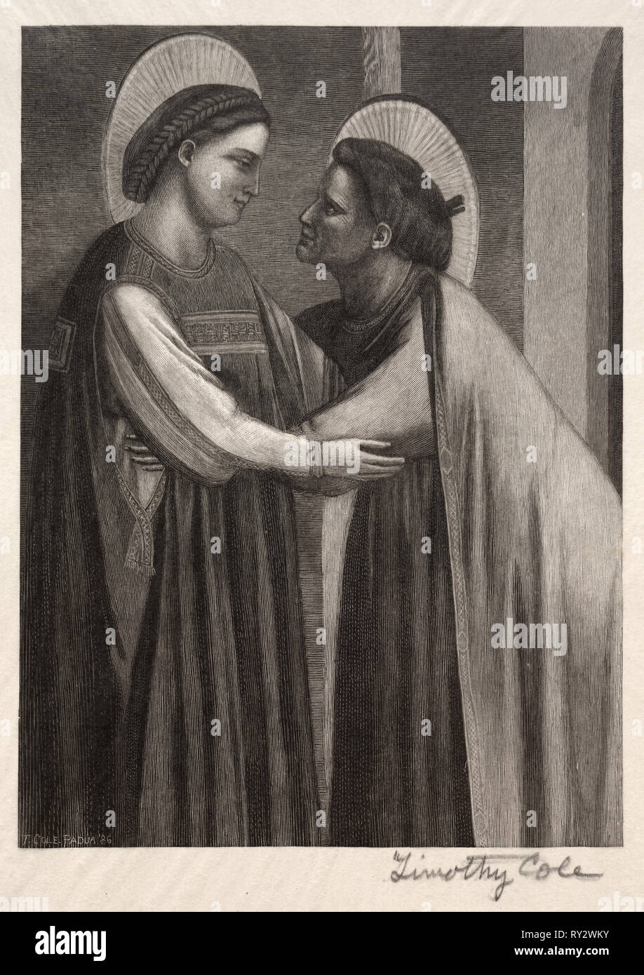 Old Italian Masters:  Mary and Elisabeth, 1886. Timothy Cole (American, 1852-1931). Wood engraving Stock Photo
