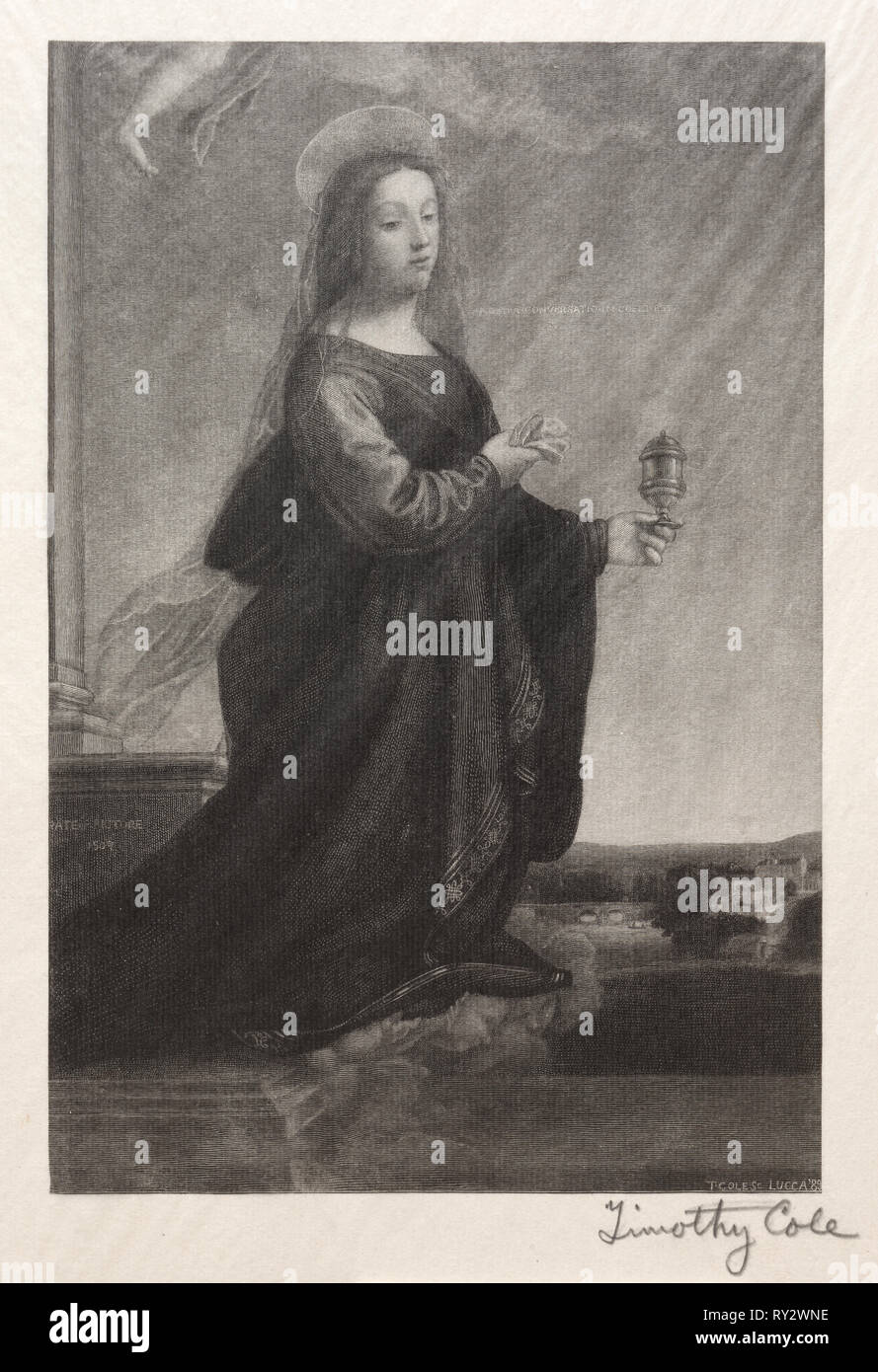 Old Italian Masters:  Mary Magdalen, 1889. Timothy Cole (American, 1852-1931). Wood engraving Stock Photo