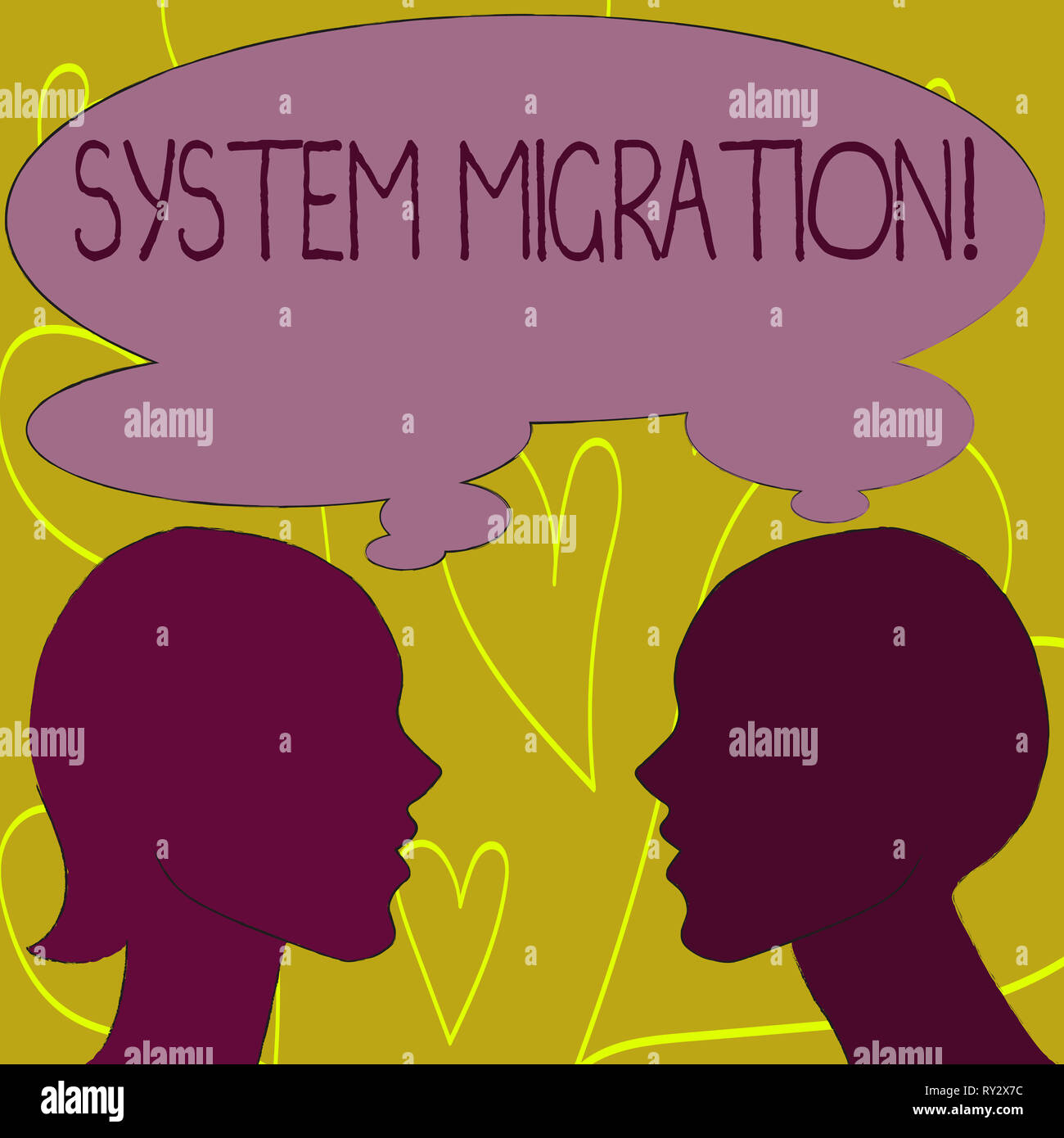 Writing note showing System Migration. Business concept for Moving programs to another platform Stock Photo