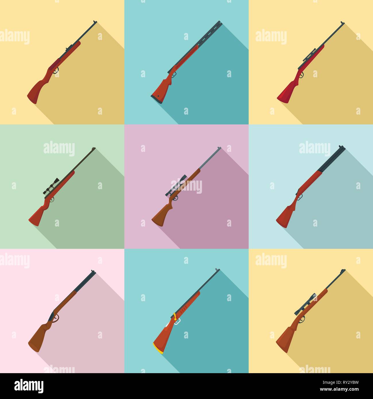 Hunting rifle icons set. Flat set of hunting rifle vector icons for web design Stock Vector
