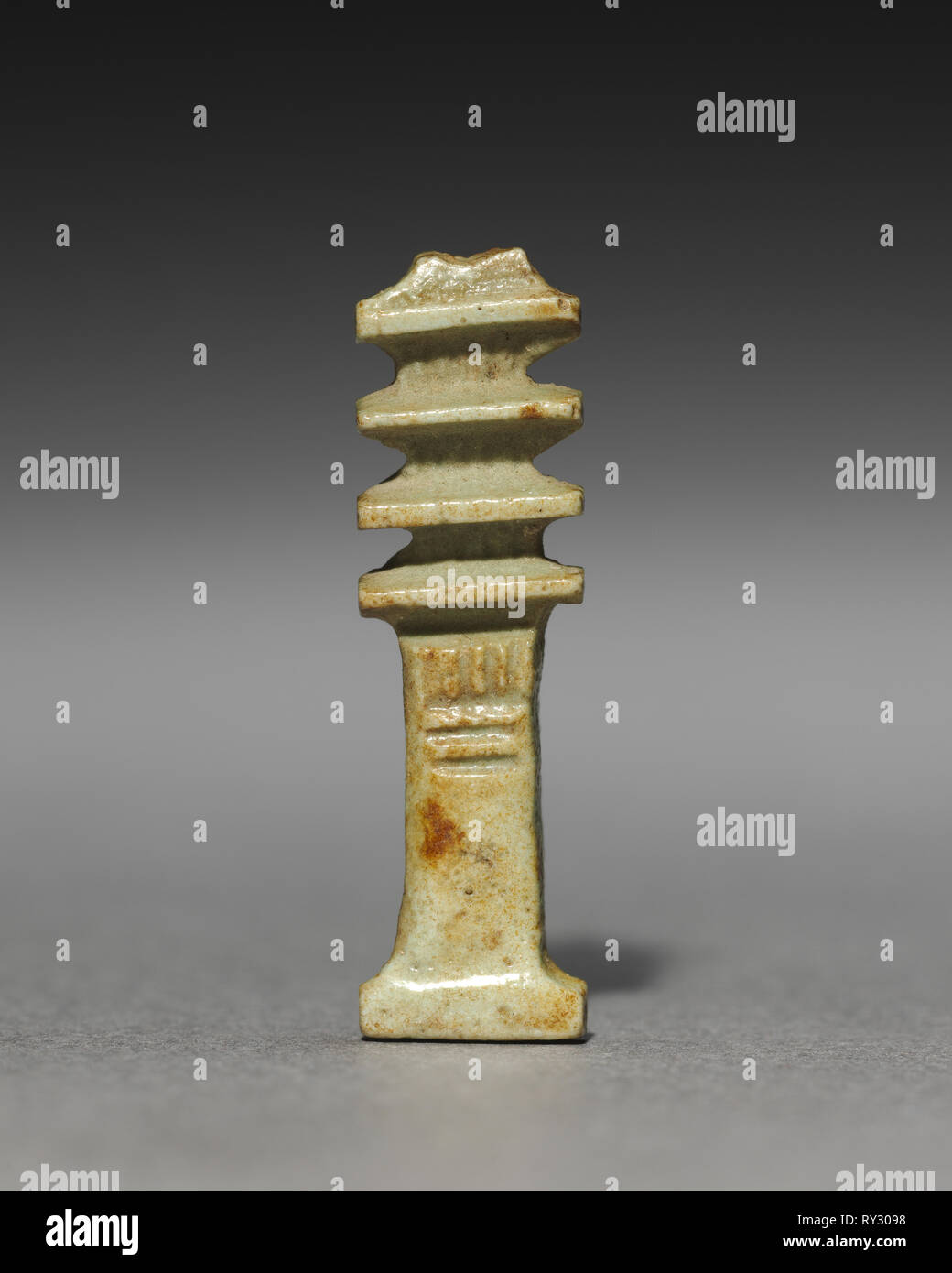 Pair of Djed-Pillar Amulets, 380-30 BC. Egypt, Dynasty 30 to Ptolemaic Dynasty. Gray-green faience; overall: 3.1 cm (1 1/4 in Stock Photo