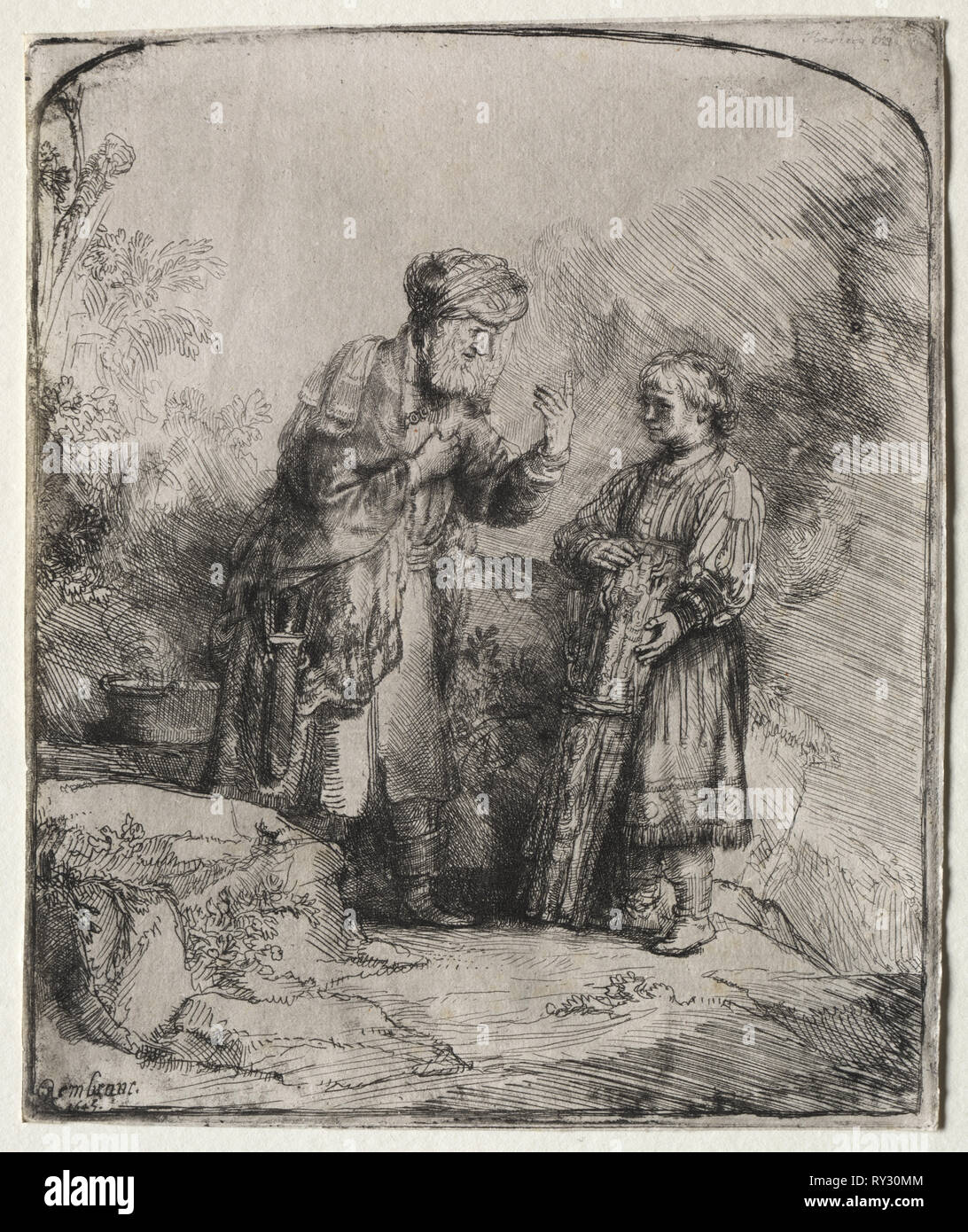 Abraham and Isaac, 1645. Rembrandt van Rijn (Dutch, 1606-1669). Etching ...