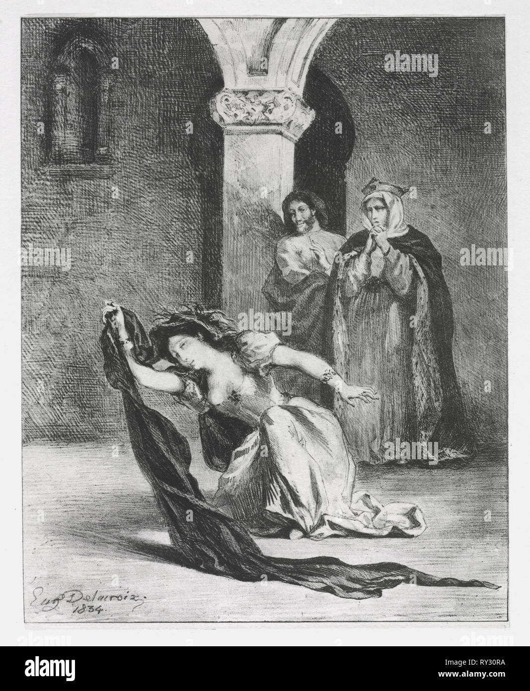Hamlet:  The Chant of Ophelia, 1834. Eugène Delacroix (French, 1798-1863). Lithograph Stock Photo
