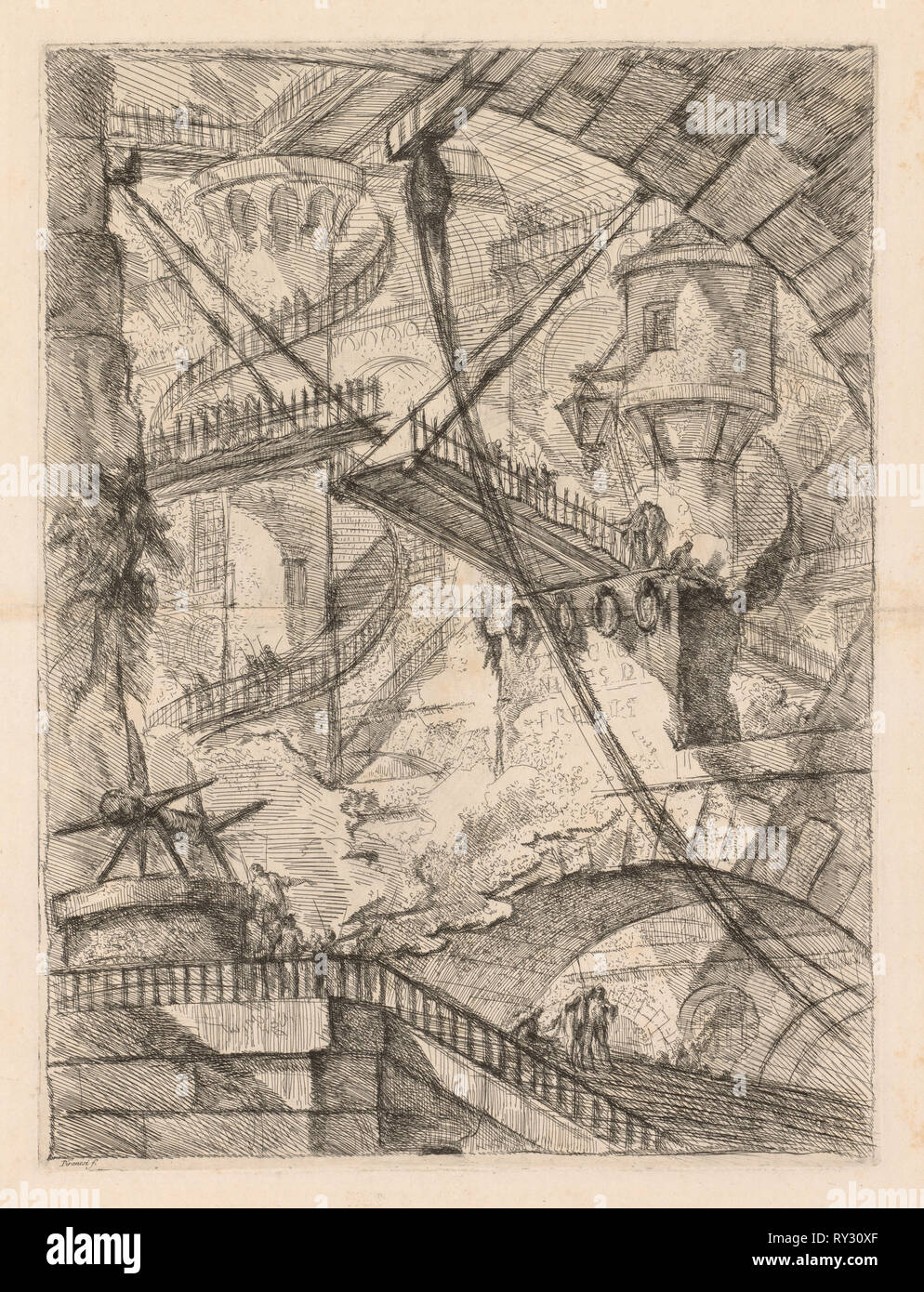 The Prisons:  An Immense Interior with a Drawbridge, 1745-1750. Giovanni Battista Piranesi (Italian, 1720-1778). Etching Stock Photo