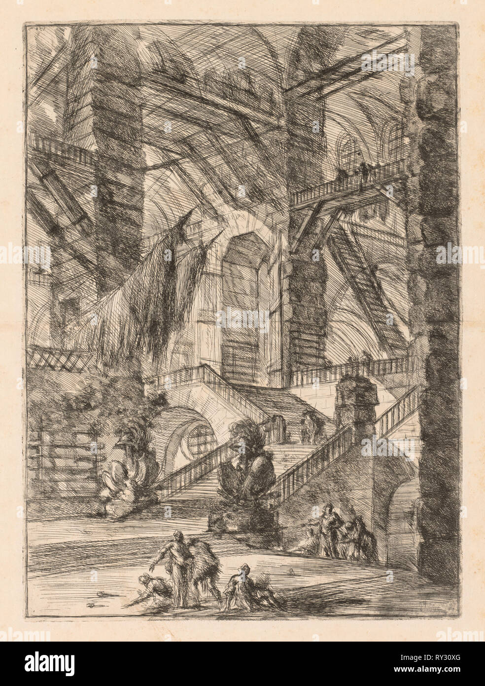 The Prisons:  A Vast Interior with Trophies, 1745-1750. Giovanni Battista Piranesi (Italian, 1720-1778). Etching Stock Photo
