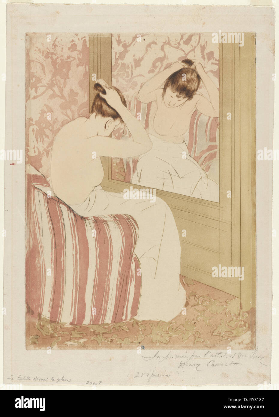 The Coiffure, 1890-1891. Mary Cassatt (American, 1844-1926). Drypoint and aquatint; platemark: 36.8 x 26.7 cm (14 1/2 x 10 1/2 in Stock Photo