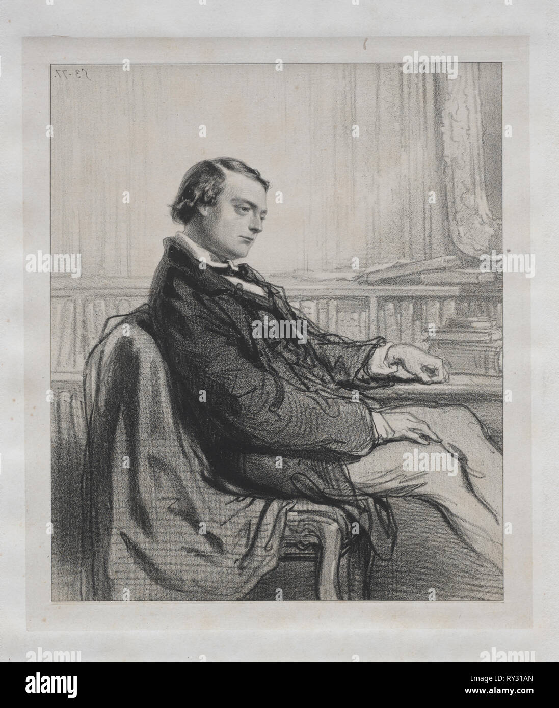 Gentlemen of the Press:  Théodore de Banville, 1853. Paul Gavarni (French, 1804-1866). Lithograph Stock Photo