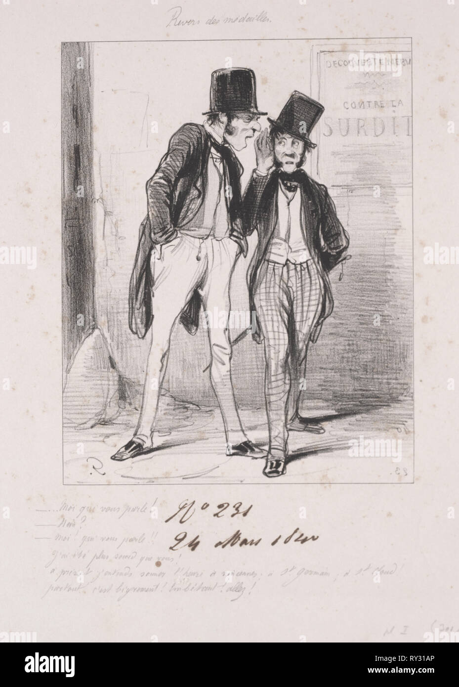 Revers des médailles:  Moi qui vous parle, 1840. Paul Gavarni (French, 1804-1866). Lithograph Stock Photo