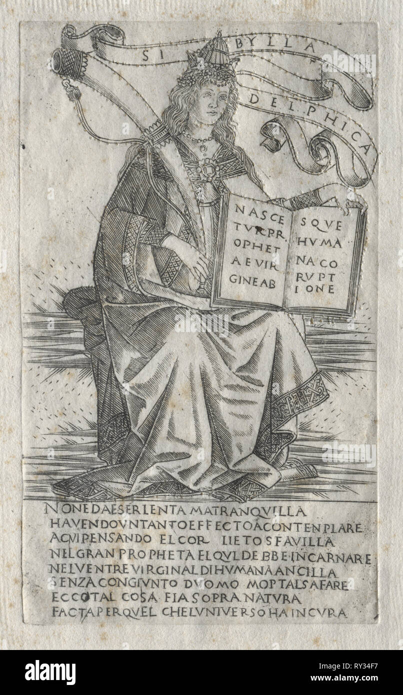 The Sibyls:  The Delphian Sibyl, 1400s. Attributed to Francesco Rosselli (Italian, 1448-before 1513). Engraving Stock Photo