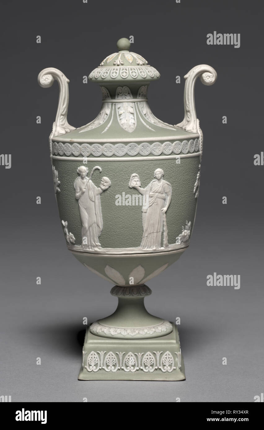 Covered Urn, c. 1800. Wedgwood Factory (British). Jasper ware with relief decoration; overall: 19.7 cm (7 3/4 in Stock Photo