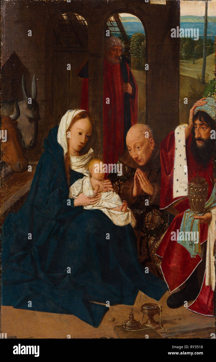 The Adoration of the Magi, 1480s. Geertgen tot Sint Jans (Netherlandish, c. 1460-c. 1490). Oil on wood; framed: 39 x 29.5 x 3.5 cm (15 3/8 x 11 5/8 x 1 3/8 in.); unframed: 29.3 x 18.9 cm (11 9/16 x 7 7/16 in Stock Photo