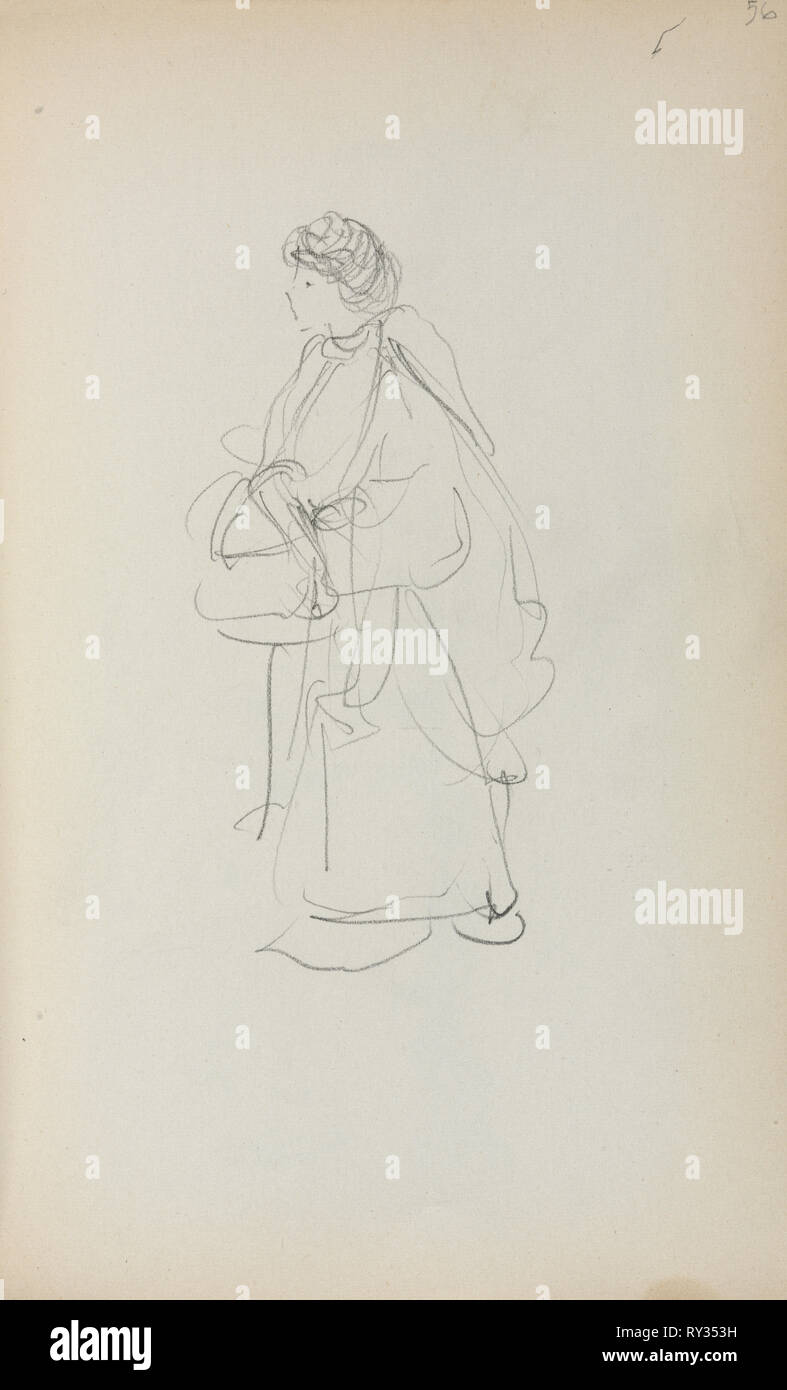 Italian Sketchbook: Standing Woman Holding a Satchel (page 56), 1898-1899. Maurice Prendergast (American, 1858-1924). Pencil; sheet: 16.7 x 10.8 cm (6 9/16 x 4 1/4 in Stock Photo