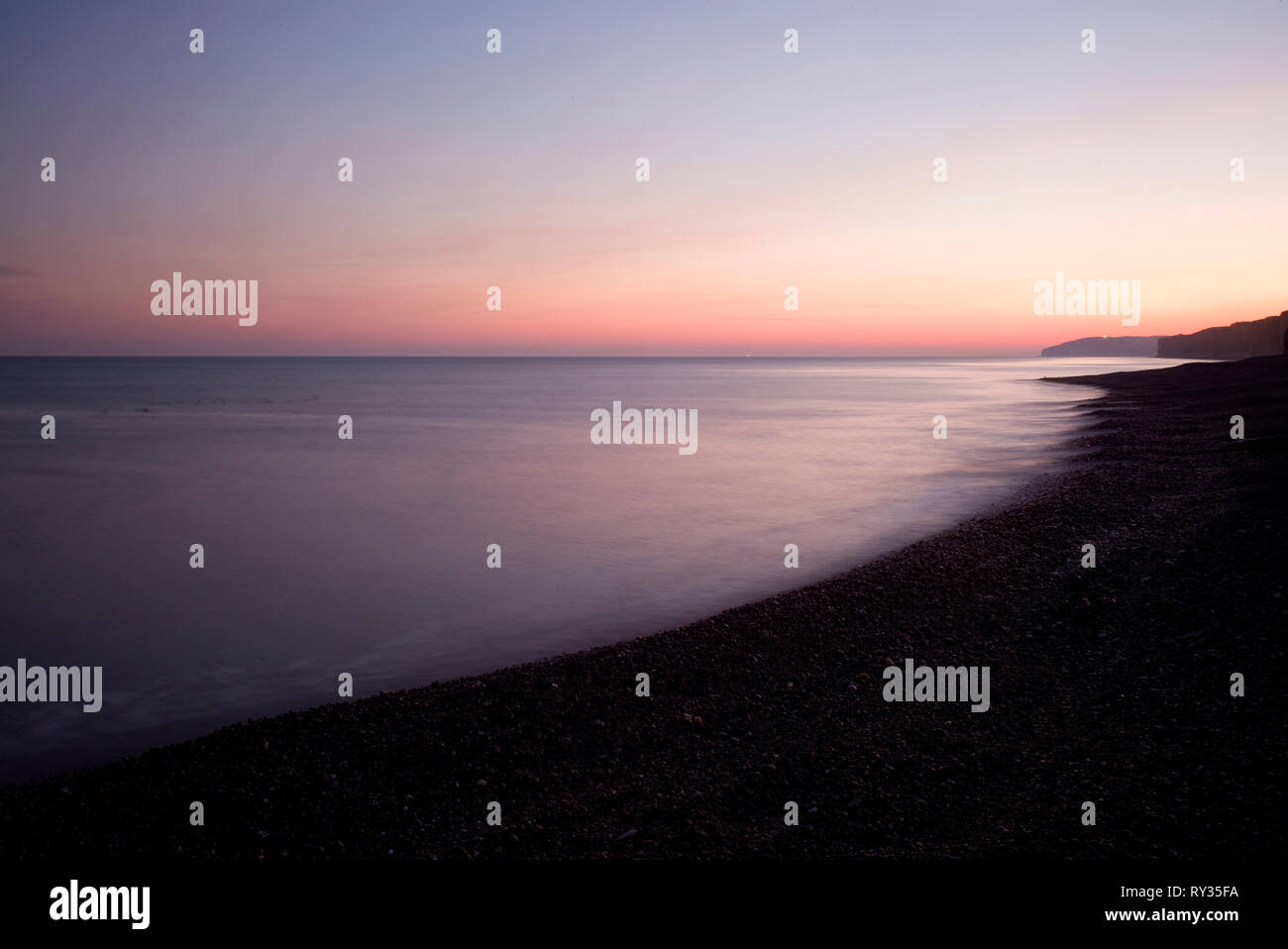 sunrise over sea and beach, Normandy, Franc Stock Photo