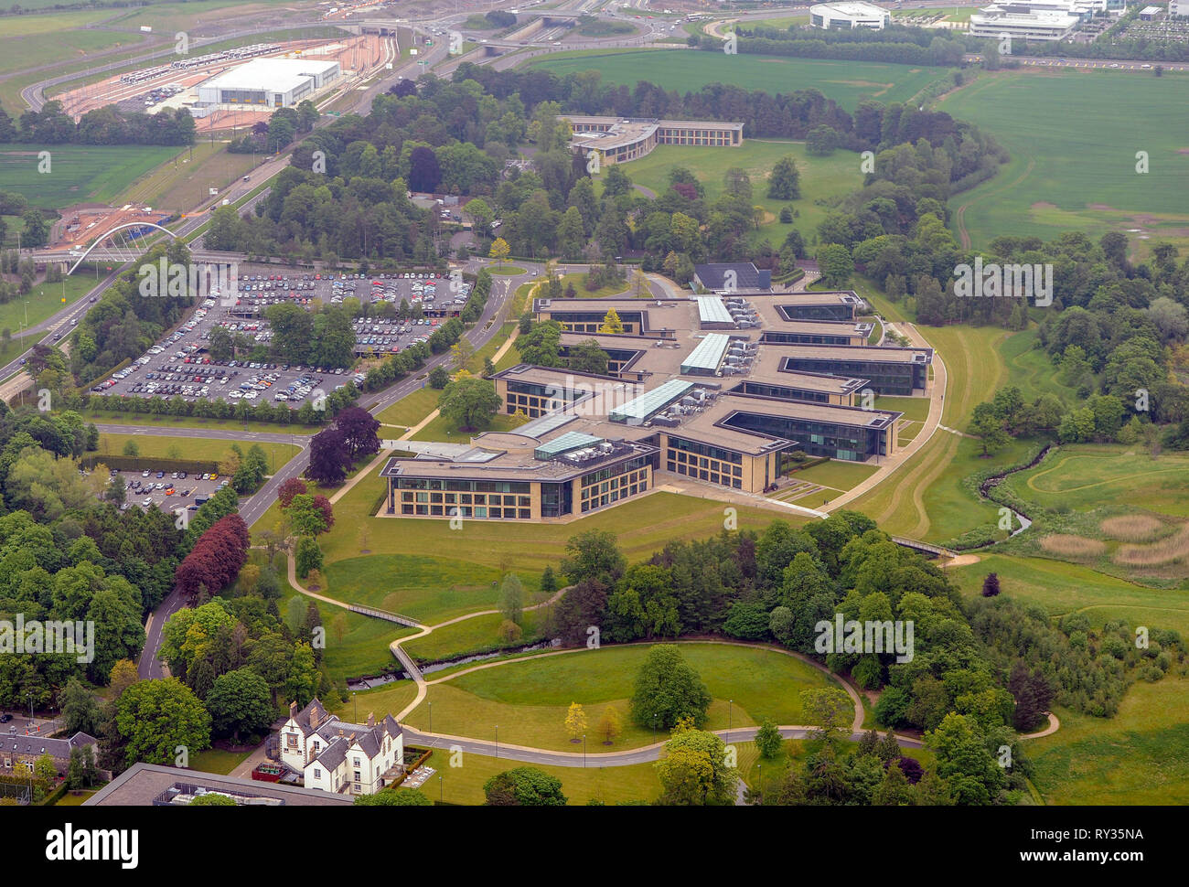 Aerial view of the Royal Bank of Scotland complex at Gogarburn outside Edinburgh. Stock Photo