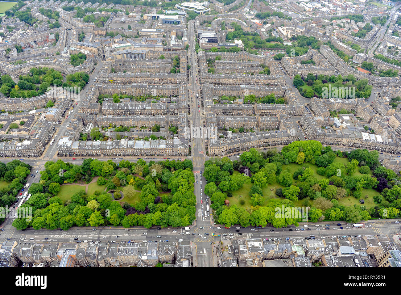 Aerial view of Queen Street and Dundas street Edinburgh, Scotland. Stock Photo