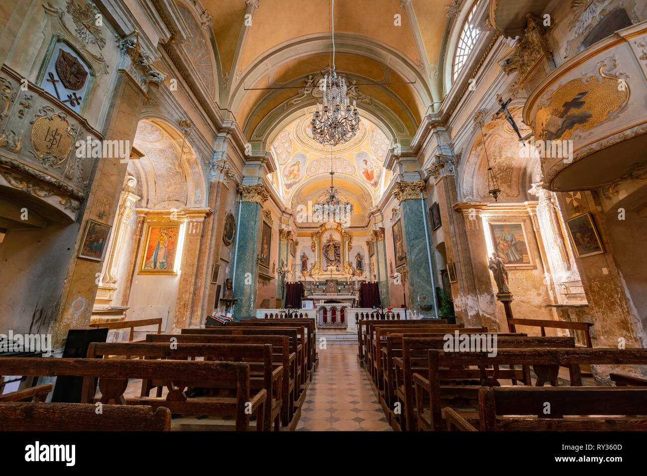 Nice, OCT 21: Interior view of the historical Church of Our Lady of the Assumption of Eze on OCT 20, 2018 at Nice, France Stock Photo