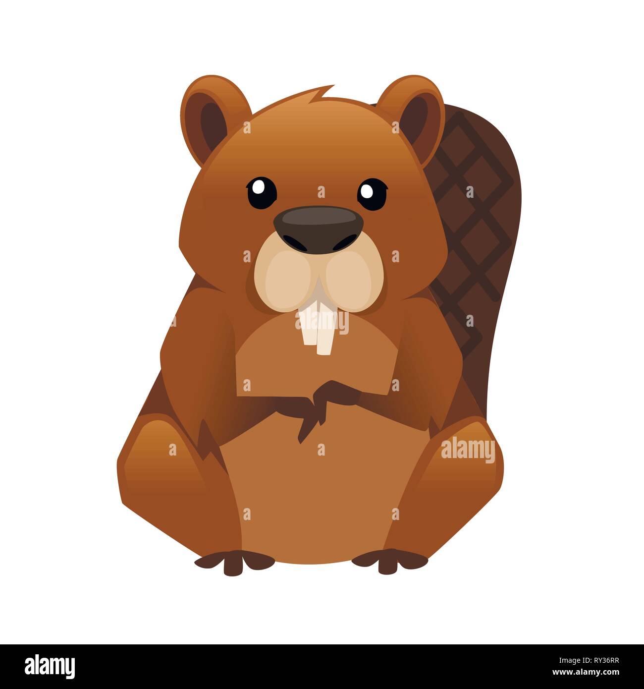 Cute Brown beaver. Cartoon animal design. Flat vector illustration isolated on white background. Forest inhabitant. Wild animal with brown red. Stock Vector