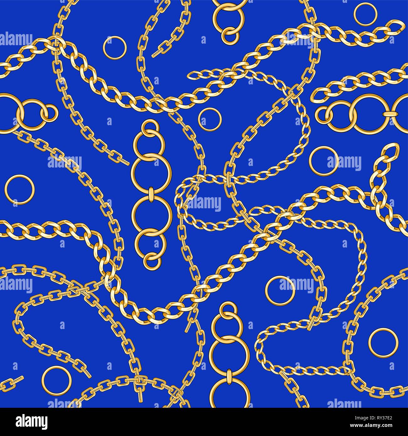 Abctract seamless pattern chain on blue background for fabric. Trendy repeating background. Stock Vector