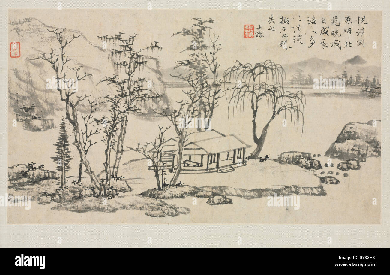 Landscape Album in Various Styles: Landscape after Ni Zan, 1684. Zha Shibiao (Chinese, 1615-1698). Album leaf, ink and light color on paper; overall: 29.9 x 39.4 cm (11 3/4 x 15 1/2 in Stock Photo