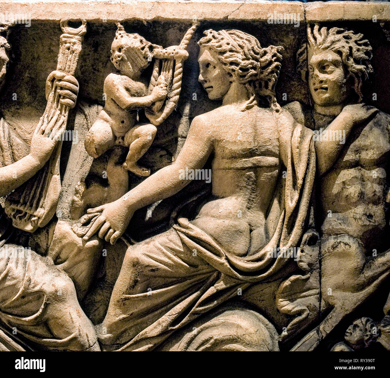 Italy, Lazio, Rome, Roman Archaeology, underground of s. Crisogono - detail of Sarcophagus Stock Photo