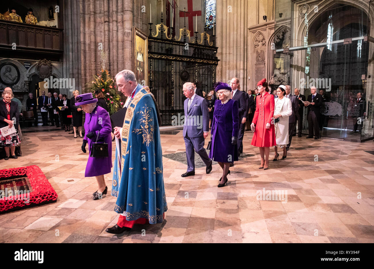 Queen Elizabeth II leads the Royal family in procession at the