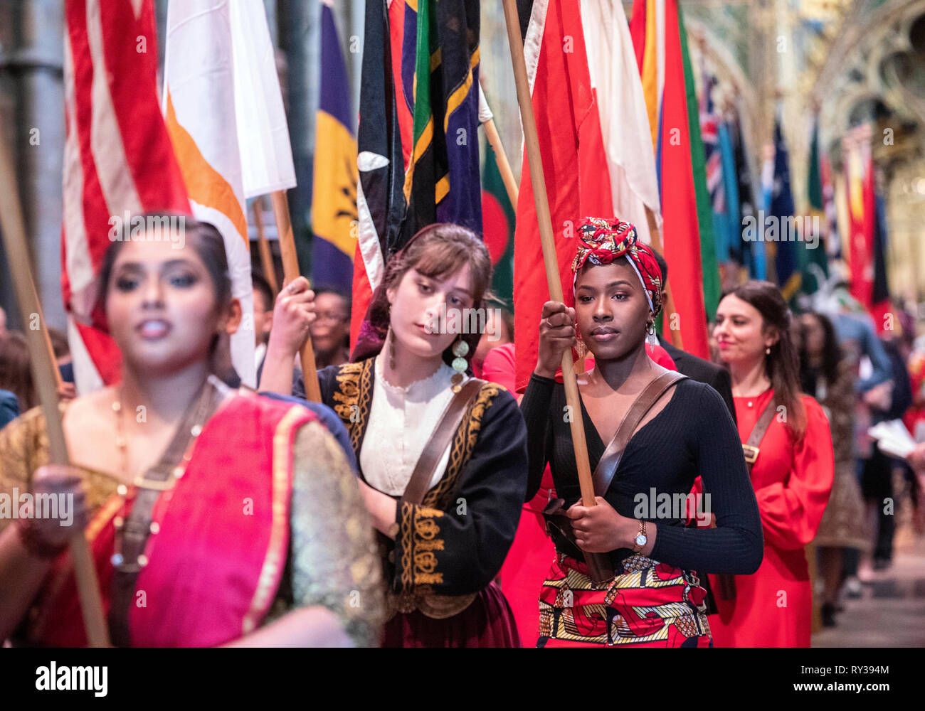 Flag bearers carrying the flags of the Commonwealth during the