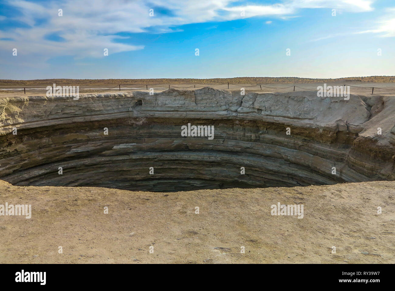 Darvaza Mud Volcano Crater Pit Section View Stock Photo