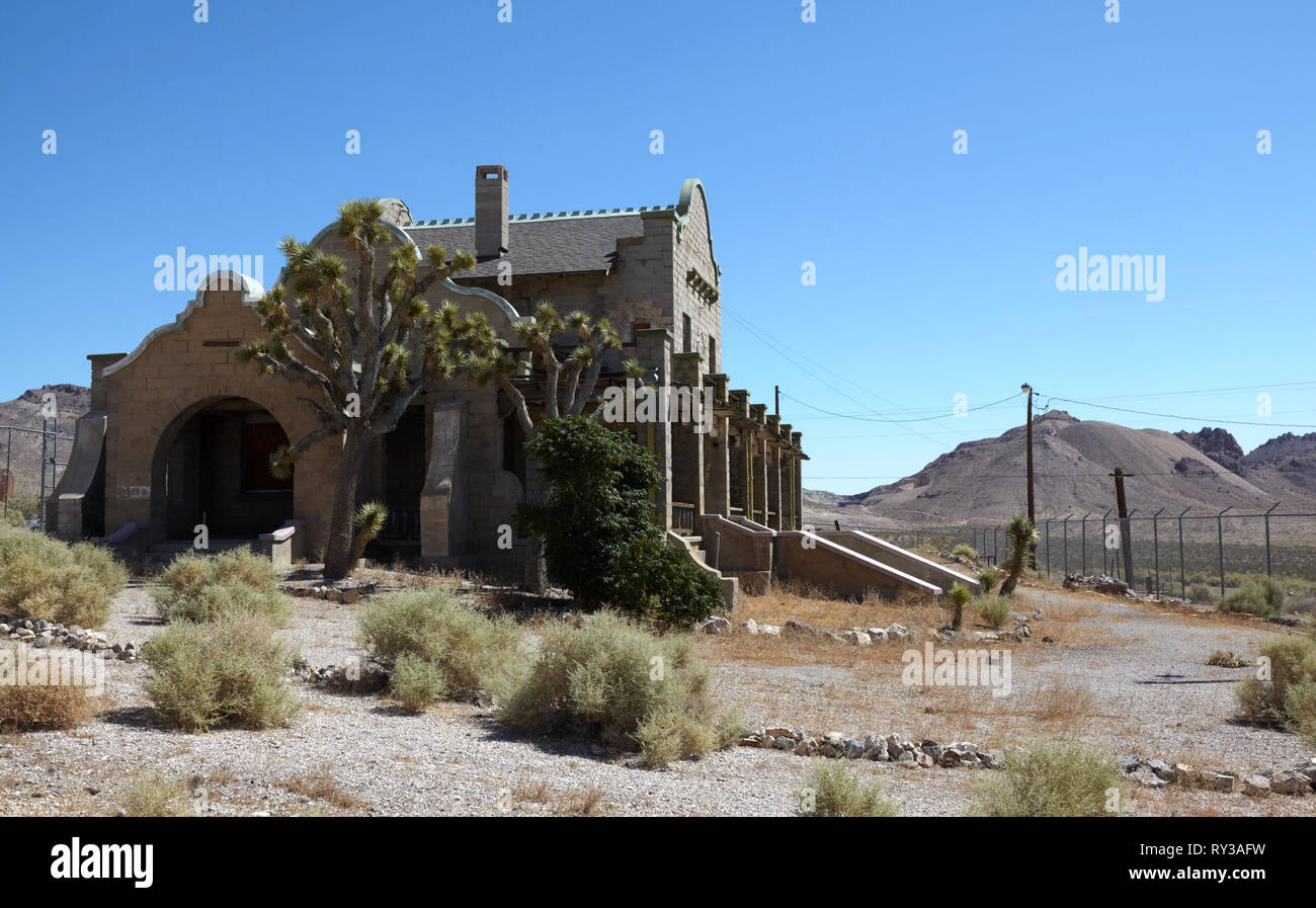 Railway Station, Rhyolite Ghost Town, Death Valley , Nevada, USA. Stock Photo